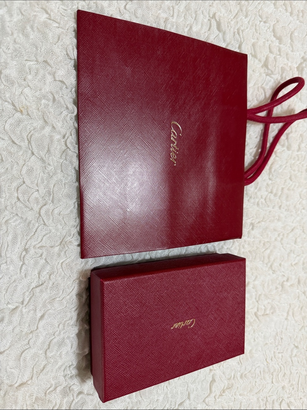 Empty authentic Cartier Red Gift Bag and Box Set with Gold Logo